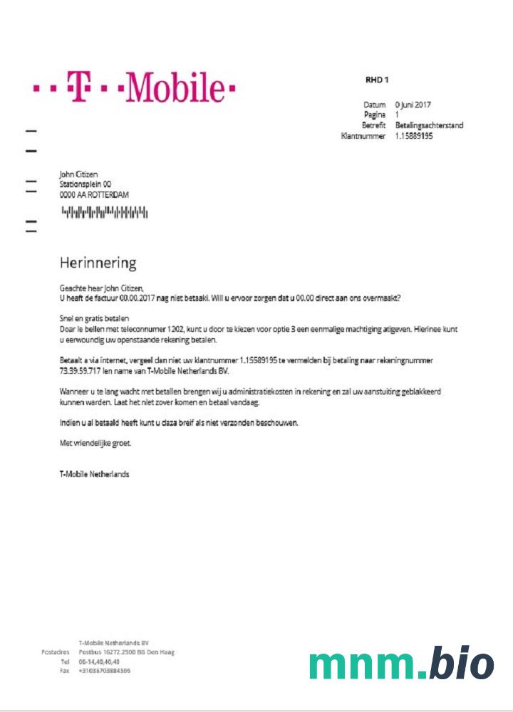 Holandia T-Mobile rachunek za media szablon w formacie Word i PDF